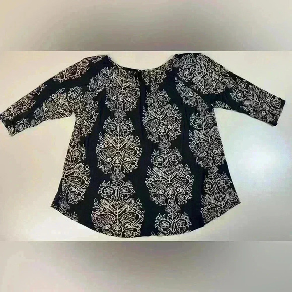 LUCKY BRAND BLOUSE WOMEN'S SIZE 1X SOFT VISCOSE  3/4 SLEEVE Paisley Black Tan - Picture 13 of 13